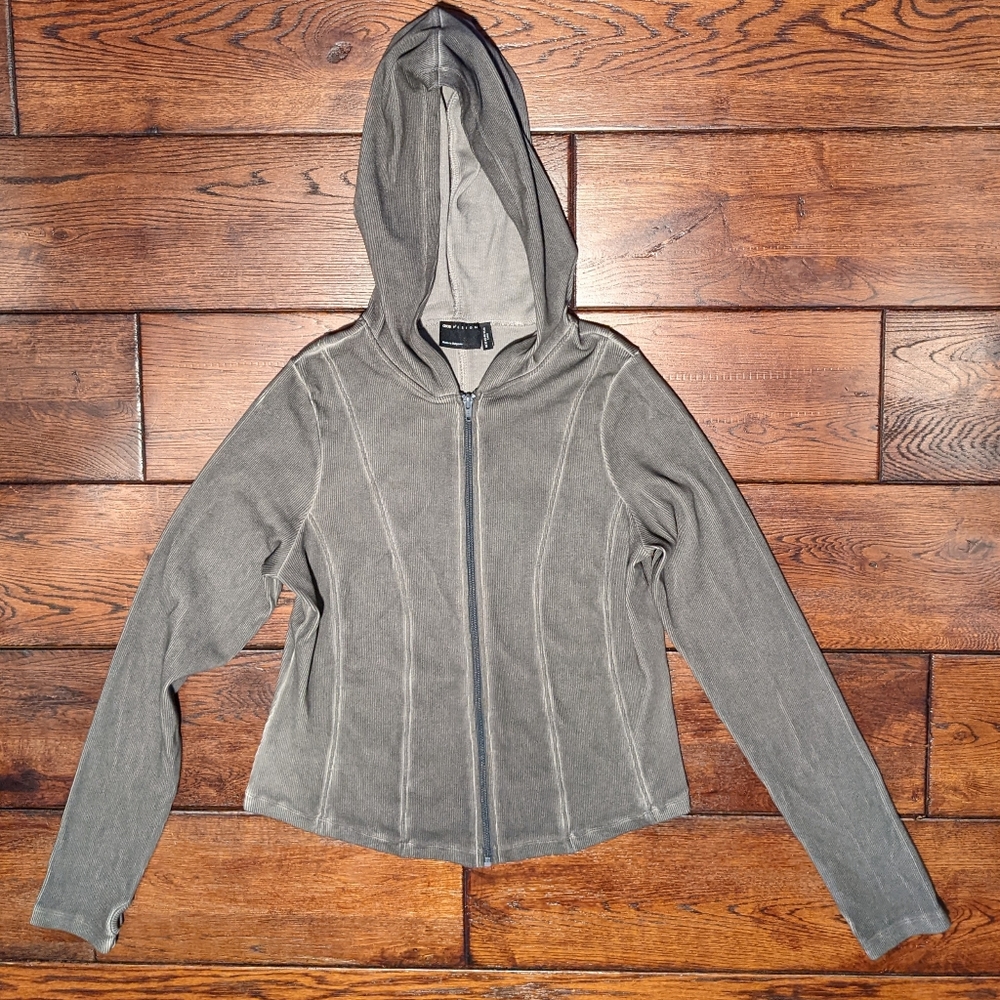 Asos Curve Women's Dyed Fabric Gray Ribbed Full Zip Hooded Sweatshirt Size 14